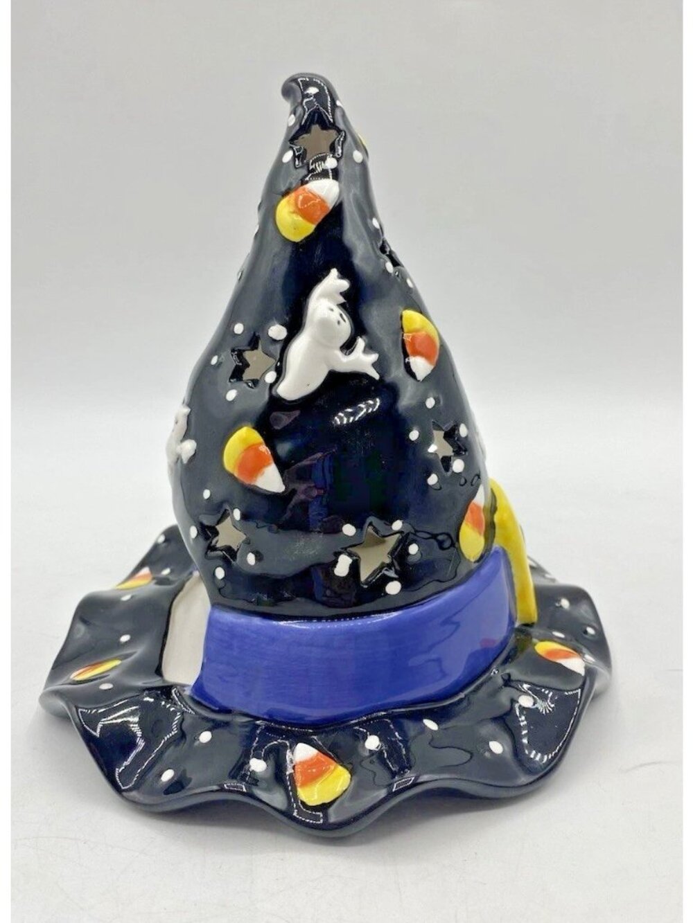 Bella Casa By Ganz Halloween Witch Hat Tealight Candle Holder Candy Corn Ghosts - Picture 9 of 16